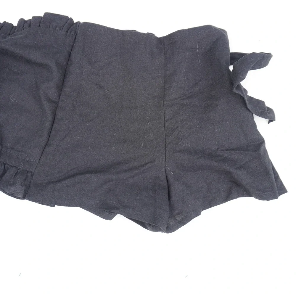 MISA Los Angeles Ruffle‎ Shorts Eyelet Trim Paper Bag Waist Black S Goth Linen